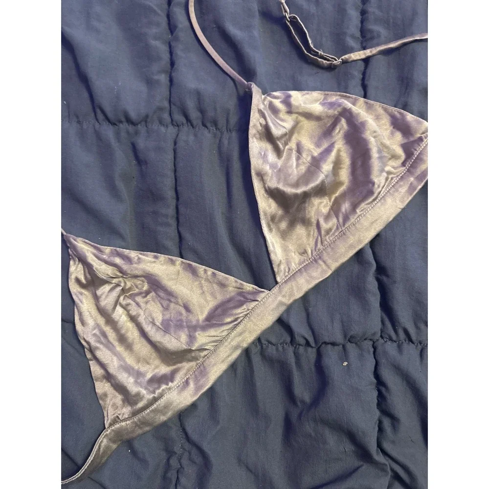 SilRiver Silk Satin Triangle Bralette Taupe Size M
